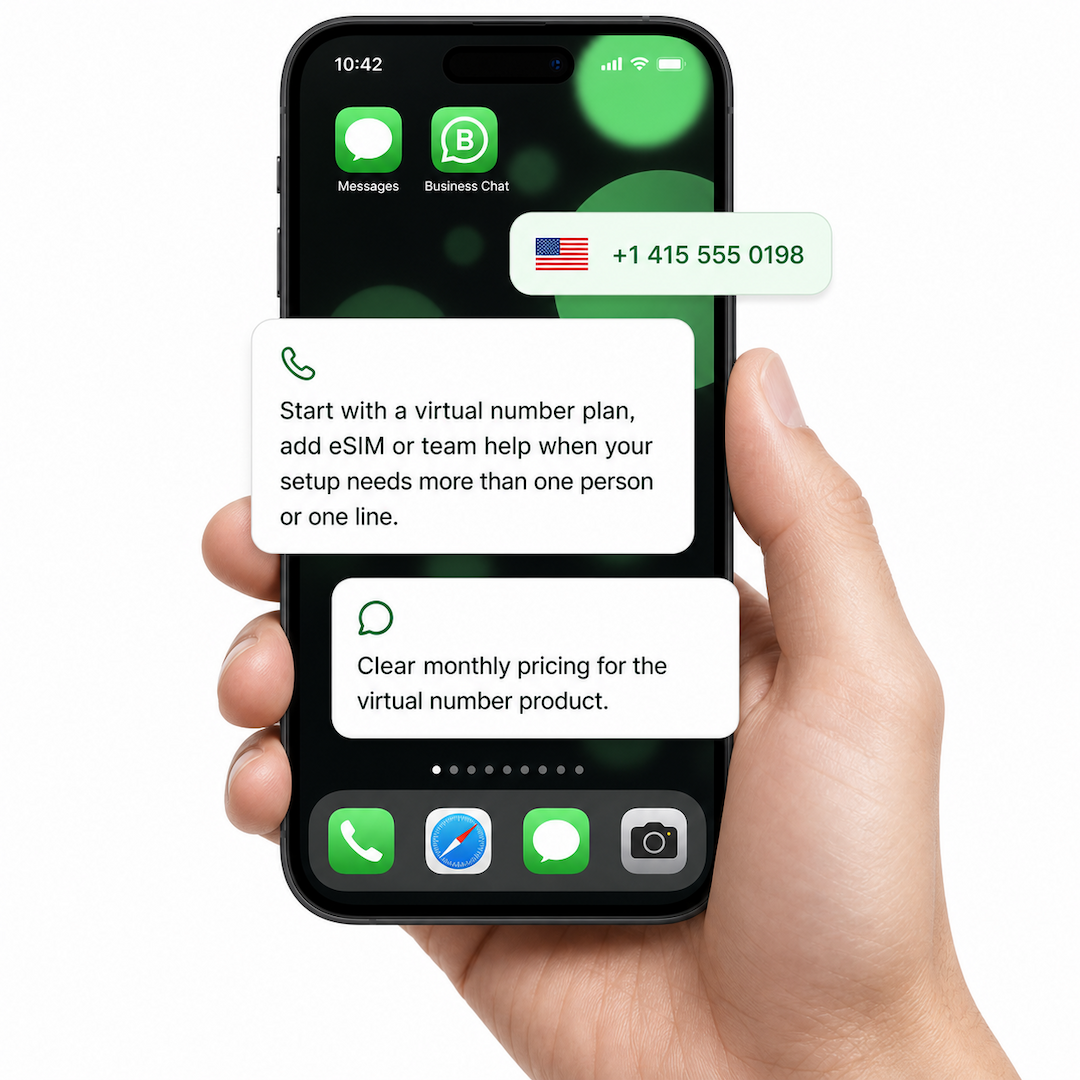 Phone showing business number and plan details