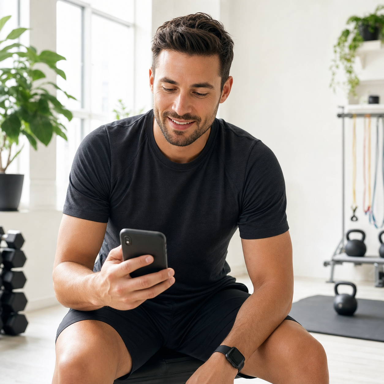 Personal trainer checking client bookings on a smartphone